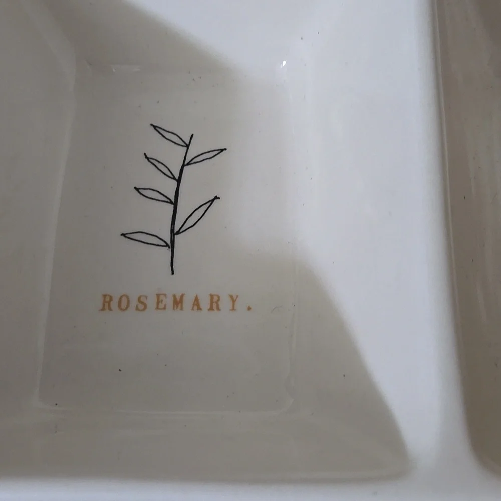 Rae Dunn White Herb-Themed Ceramic Divided Dish